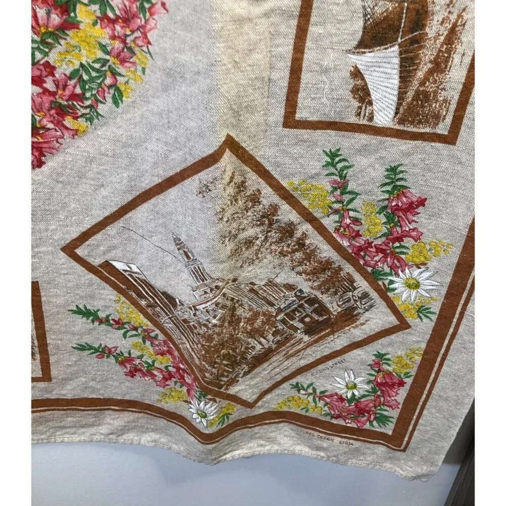 Melbourne Australia‎ Linen Tablecloth by Heil Flinders Station More Tan 47 x 50